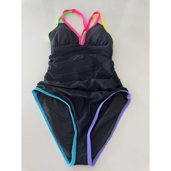 popvil Women's One Piece 2025 Tummy Control Swimsuits Neon Color Block Swimwear - Picture 11 of 14